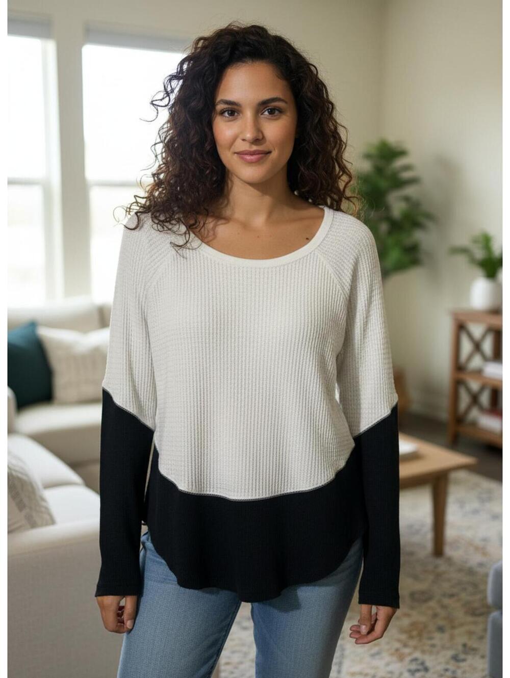 White Crow Women's Colorblock Waffle Knit Long Sleeve Top S